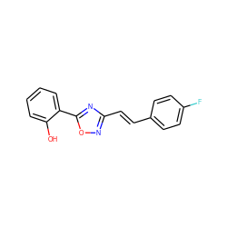 Oc1ccccc1-c1nc(/C=C/c2ccc(F)cc2)no1 ZINC000005396166