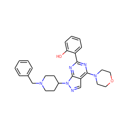 Oc1ccccc1-c1nc(N2CCOCC2)c2cnn(C3CCN(Cc4ccccc4)CC3)c2n1 ZINC000045287163