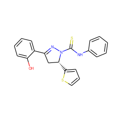 Oc1ccccc1C1=NN(C(=S)Nc2ccccc2)[C@H](c2cccs2)C1 ZINC000029045373