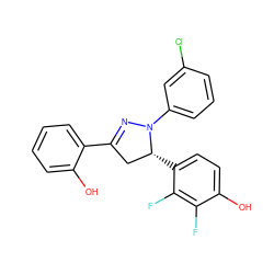 Oc1ccccc1C1=NN(c2cccc(Cl)c2)[C@H](c2ccc(O)c(F)c2F)C1 ZINC000299828312