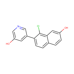 Oc1cncc(-c2ccc3ccc(O)cc3c2Cl)c1 ZINC000096282814