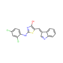 Oc1nc(Nc2ccc(Cl)cc2Cl)sc1/C=C1\C=Nc2ccccc21 ZINC000005650233