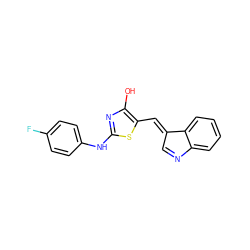 Oc1nc(Nc2ccc(F)cc2)sc1/C=C1\C=Nc2ccccc21 ZINC000006931980