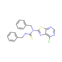 S=C(NCc1ccccc1)N(Cc1ccccc1)c1nc2c(Cl)ncnc2s1 ZINC000026897062