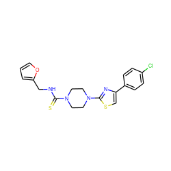 S=C(NCc1ccco1)N1CCN(c2nc(-c3ccc(Cl)cc3)cs2)CC1 ZINC000004967152