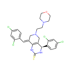 S=C1NC2=C(CN(CCN3CCOCC3)C/C2=C\c2ccc(Cl)cc2Cl)[C@@H](c2ccc(Cl)cc2Cl)N1 ZINC000096282902