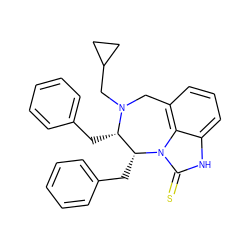 S=c1[nH]c2cccc3c2n1[C@H](Cc1ccccc1)[C@H](Cc1ccccc1)N(CC1CC1)C3 ZINC000027878954