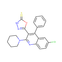 S=c1[nH]nc(-c2c(N3CCCCC3)nc3ccc(Cl)cc3c2-c2ccccc2)o1 ZINC000205453327