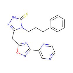 S=c1[nH]nc(Cc2nc(-c3cnccn3)no2)n1CCCc1ccccc1 ZINC000064503530