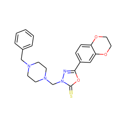 S=c1oc(-c2ccc3c(c2)OCCO3)nn1CN1CCN(Cc2ccccc2)CC1 ZINC001772578094