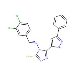 Sc1nnc(-c2cc(-c3ccccc3)n[nH]2)n1/N=C/c1ccc(Cl)c(Cl)c1 ZINC000015987714