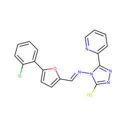 Sc1nnc(-c2ccccn2)n1/N=C/c1ccc(-c2ccccc2Cl)o1 ZINC000012485459