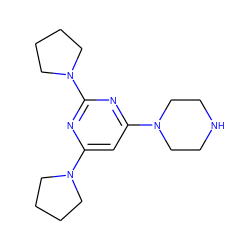 c1c(N2CCCC2)nc(N2CCCC2)nc1N1CCNCC1 ZINC000002512488