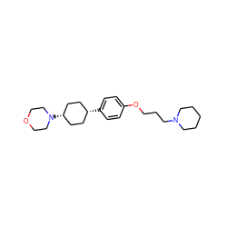 c1cc([C@H]2CC[C@@H](N3CCOCC3)CC2)ccc1OCCCN1CCCCC1 ZINC000101437333