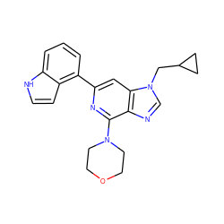 c1cc(-c2cc3c(ncn3CC3CC3)c(N3CCOCC3)n2)c2cc[nH]c2c1 ZINC000299821962