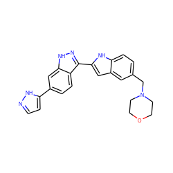 c1cc(-c2ccc3c(-c4cc5cc(CN6CCOCC6)ccc5[nH]4)n[nH]c3c2)[nH]n1 ZINC000014949247