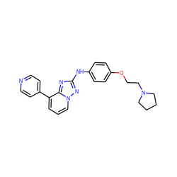 c1cc(-c2ccncc2)c2nc(Nc3ccc(OCCN4CCCC4)cc3)nn2c1 ZINC000147144993