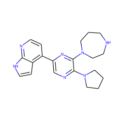 c1cc(-c2cnc(N3CCCC3)c(N3CCCNCC3)n2)c2cc[nH]c2n1 ZINC000045365272