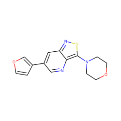 c1cc(-c2cnc3c(N4CCOCC4)snc3c2)co1 ZINC000223285851