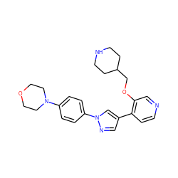 c1cc(-c2cnn(-c3ccc(N4CCOCC4)cc3)c2)c(OCC2CCNCC2)cn1 ZINC000653899314