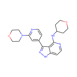 c1cc(-c2n[nH]c3ccnc(NC4CCOCC4)c23)cc(N2CCOCC2)n1 ZINC000114772821