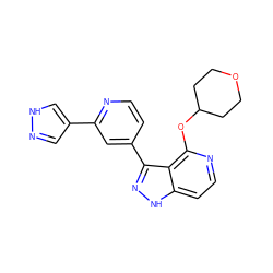 c1cc(-c2n[nH]c3ccnc(OC4CCOCC4)c23)cc(-c2cn[nH]c2)n1 ZINC000114773216