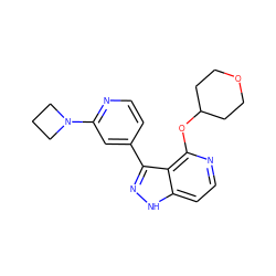 c1cc(-c2n[nH]c3ccnc(OC4CCOCC4)c23)cc(N2CCC2)n1 ZINC000114773500