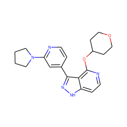 c1cc(-c2n[nH]c3ccnc(OC4CCOCC4)c23)cc(N2CCCC2)n1 ZINC000114773048