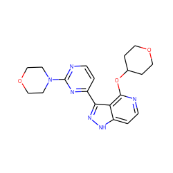 c1cc(-c2n[nH]c3ccnc(OC4CCOCC4)c23)nc(N2CCOCC2)n1 ZINC000114771707