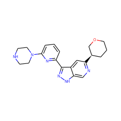 c1cc(-c2n[nH]c3cnc([C@@H]4CCCOC4)cc23)nc(N2CCNCC2)c1 ZINC000205262685