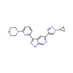 c1cc(-c2n[nH]c3cnc(-c4cnn(C5CC5)c4)cc23)nc(N2CCNCC2)c1 ZINC000205266663