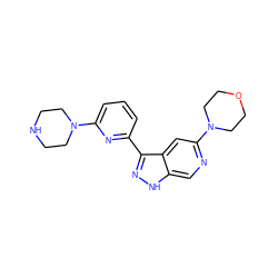 c1cc(-c2n[nH]c3cnc(N4CCOCC4)cc23)nc(N2CCNCC2)c1 ZINC000205256802