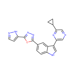 c1cc(-c2nnc(-c3ccc4[nH]cc(-c5cncc(C6CC6)n5)c4c3)o2)[nH]n1 ZINC000145401032