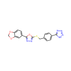 c1cc(-c2nnn[nH]2)ccc1CSc1nnc(-c2ccc3c(c2)OCO3)o1 ZINC000084669626