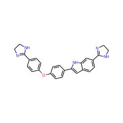 c1cc(C2=NCCN2)ccc1Oc1ccc(-c2cc3ccc(C4=NCCN4)cc3[nH]2)cc1 ZINC000001995715