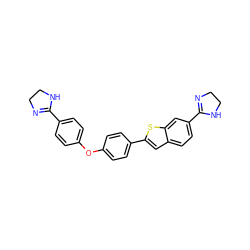 c1cc(C2=NCCN2)ccc1Oc1ccc(-c2cc3ccc(C4=NCCN4)cc3s2)cc1 ZINC000045356924