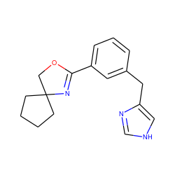 c1cc(Cc2c[nH]cn2)cc(C2=NC3(CCCC3)CO2)c1 ZINC000014979081