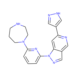 c1cc(N2CCCNCC2)nc(-n2ncc3cnc(-c4cn[nH]c4)cc32)c1 ZINC000211053378