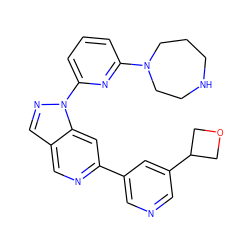 c1cc(N2CCCNCC2)nc(-n2ncc3cnc(-c4cncc(C5COC5)c4)cc32)c1 ZINC000216475713