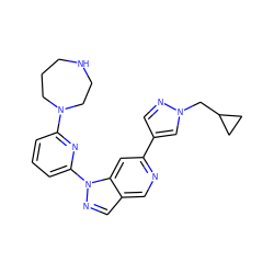 c1cc(N2CCCNCC2)nc(-n2ncc3cnc(-c4cnn(CC5CC5)c4)cc32)c1 ZINC000216477460