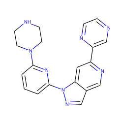 c1cc(N2CCNCC2)nc(-n2ncc3cnc(-c4cnccn4)cc32)c1 ZINC000216476317