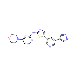 c1cc(N2CCOCC2)cc(Nc2ncc(-c3cncc(-c4cn[nH]c4)c3)s2)n1 ZINC000034838218