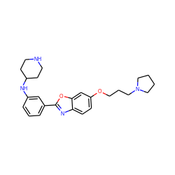 c1cc(NC2CCNCC2)cc(-c2nc3ccc(OCCCN4CCCC4)cc3o2)c1 ZINC001772624098