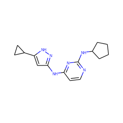 c1cc(Nc2cc(C3CC3)[nH]n2)nc(NC2CCCC2)n1 ZINC000084635821