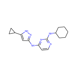 c1cc(Nc2cc(C3CC3)[nH]n2)nc(NC2CCCCC2)n1 ZINC000084634525