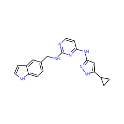 c1cc(Nc2cc(C3CC3)[nH]n2)nc(NCc2ccc3[nH]ccc3c2)n1 ZINC000207556730