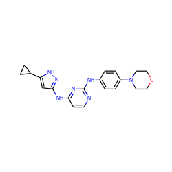 c1cc(Nc2cc(C3CC3)[nH]n2)nc(Nc2ccc(N3CCOCC3)cc2)n1 ZINC000203007715