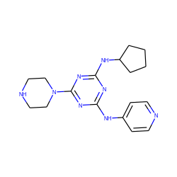 c1cc(Nc2nc(NC3CCCC3)nc(N3CCNCC3)n2)ccn1 ZINC000045300011