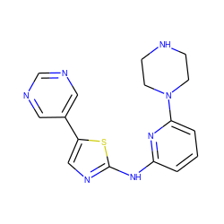 c1cc(Nc2ncc(-c3cncnc3)s2)nc(N2CCNCC2)c1 ZINC000034837786