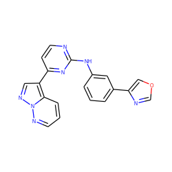 c1cc(Nc2nccc(-c3cnn4ncccc34)n2)cc(-c2cocn2)c1 ZINC000040974378